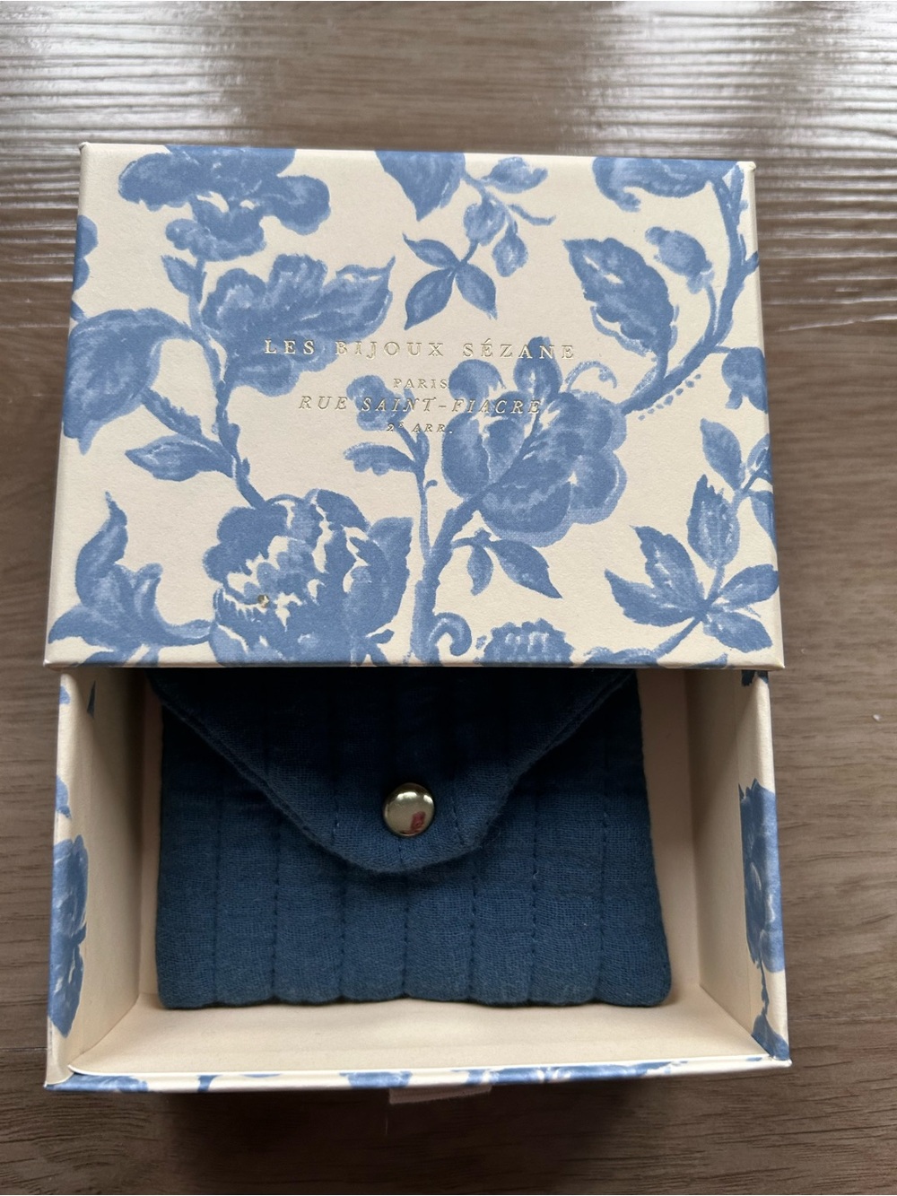 🇫🇷 Sézane Floral Jewelry Box and Navy Quilted Pouch